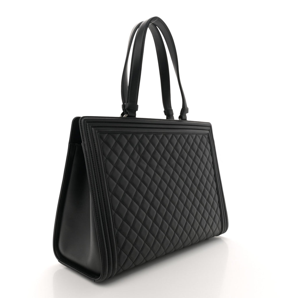 Calfskin Quilted Boy Shopping Tote Black