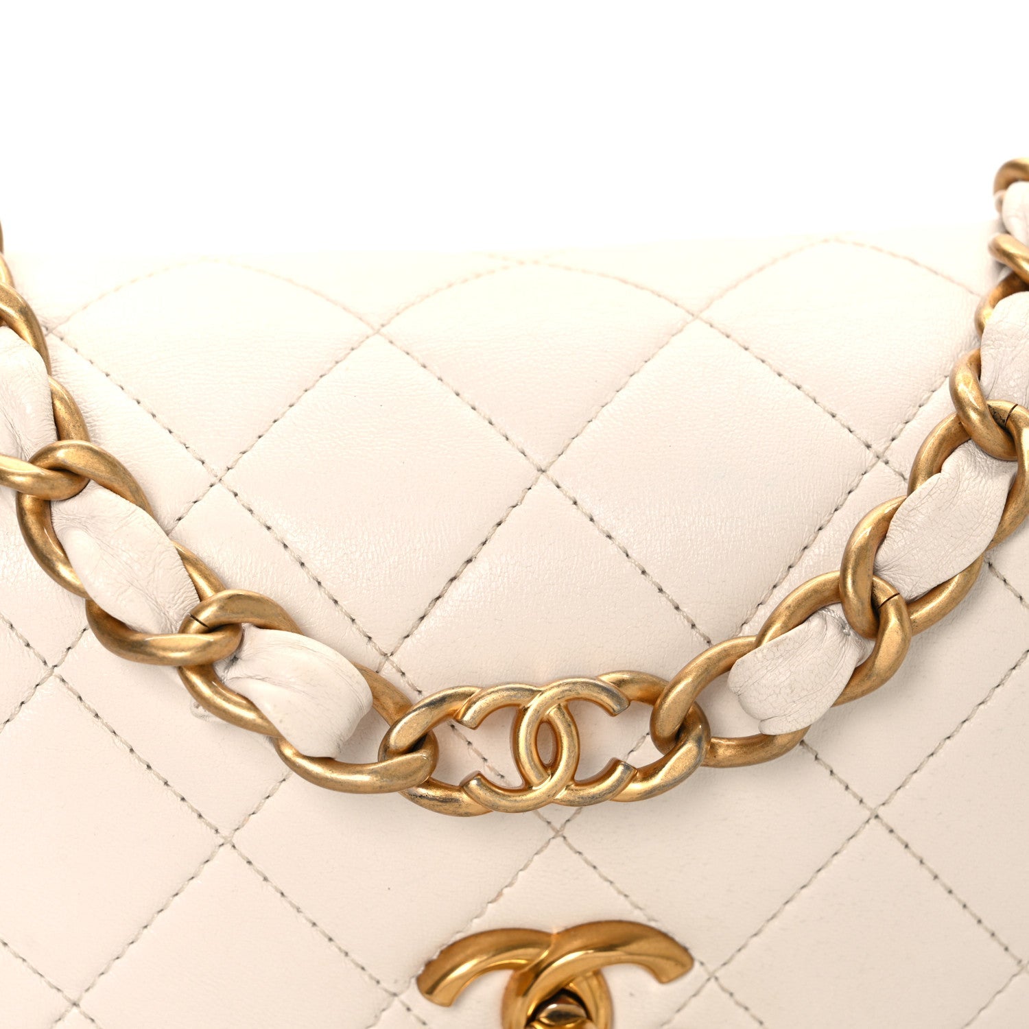 Lambskin Quilted CC Chain Flap Bag White