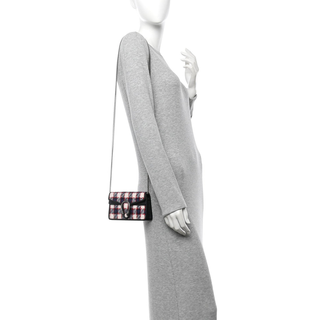 Vintage Tweed Check Super Mini Dionysus Shoulder Bag White Hibiscus Red Marine