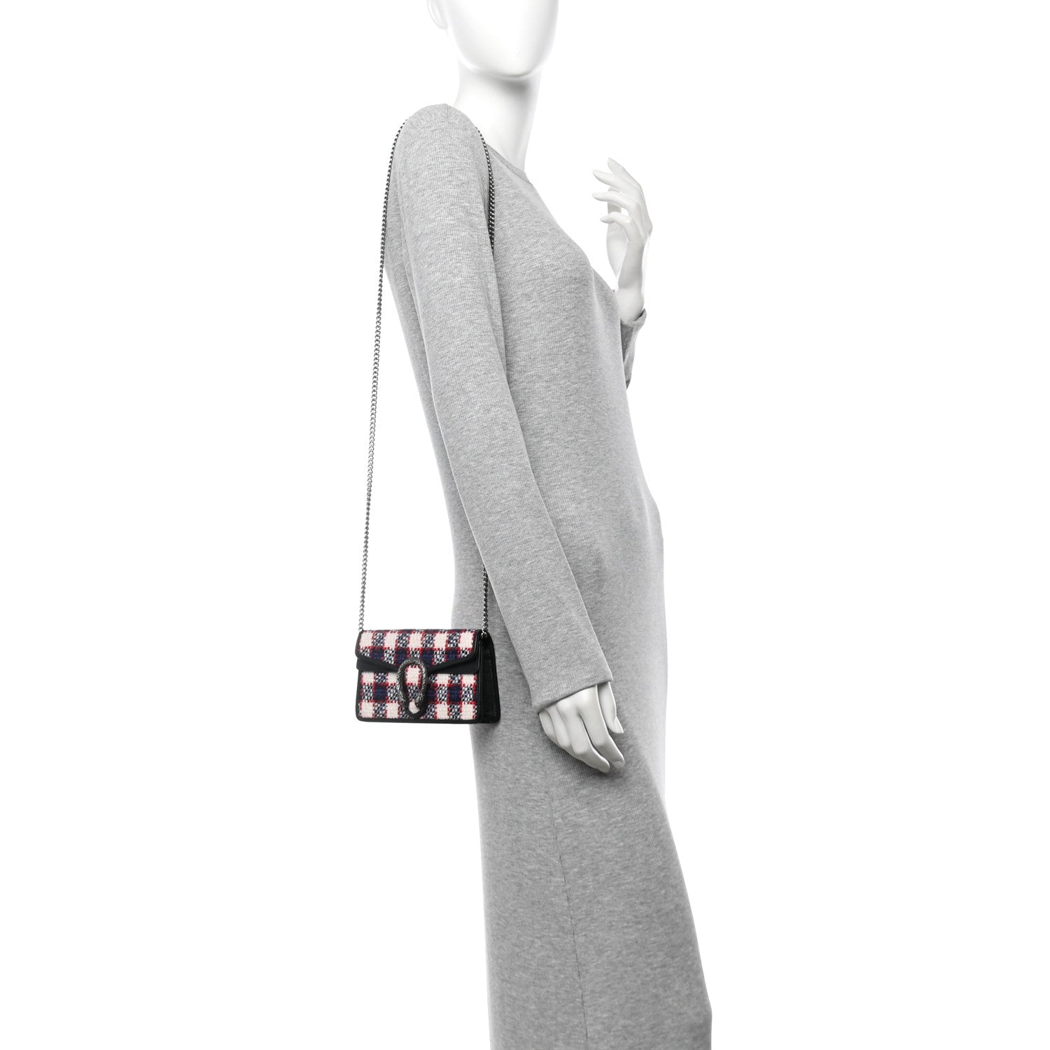 Vintage Tweed Check Super Mini Dionysus Shoulder Bag White Hibiscus Red Marine