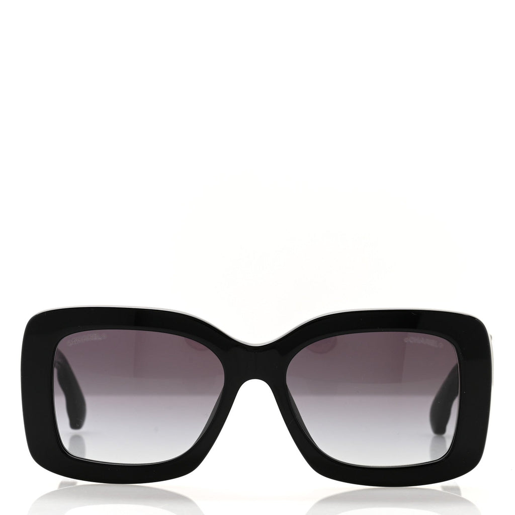 Acetate Quilted CC Rectangle Sunglasses 5483-A Black