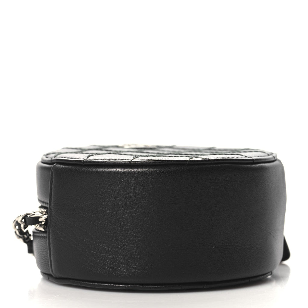 Lambskin Stitch Round Clutch With Chain Black