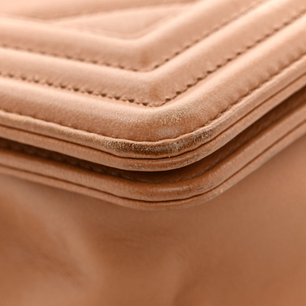 Calfskin Chevron Quilted Small Boy Flap Dark Beige