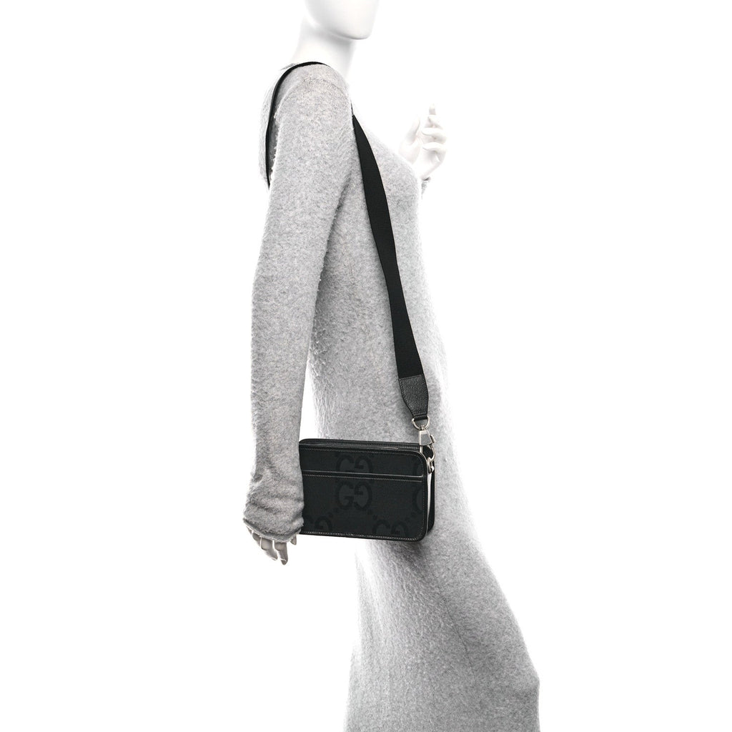 Monogram Jumbo GG Textured Dollar Calfskin Web Mini Crossbody Bag Black