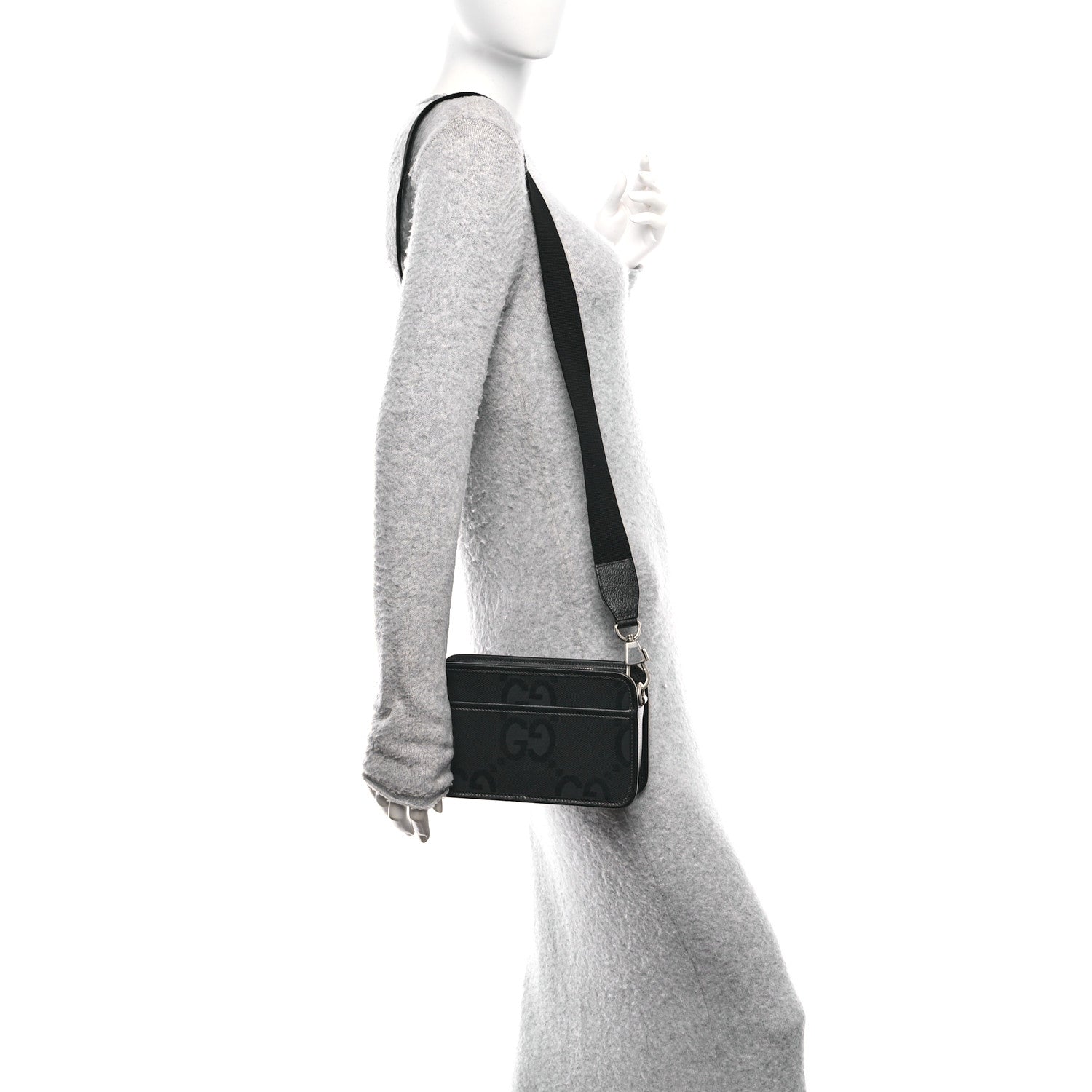 Monogram Jumbo GG Textured Dollar Calfskin Web Mini Crossbody Bag Black