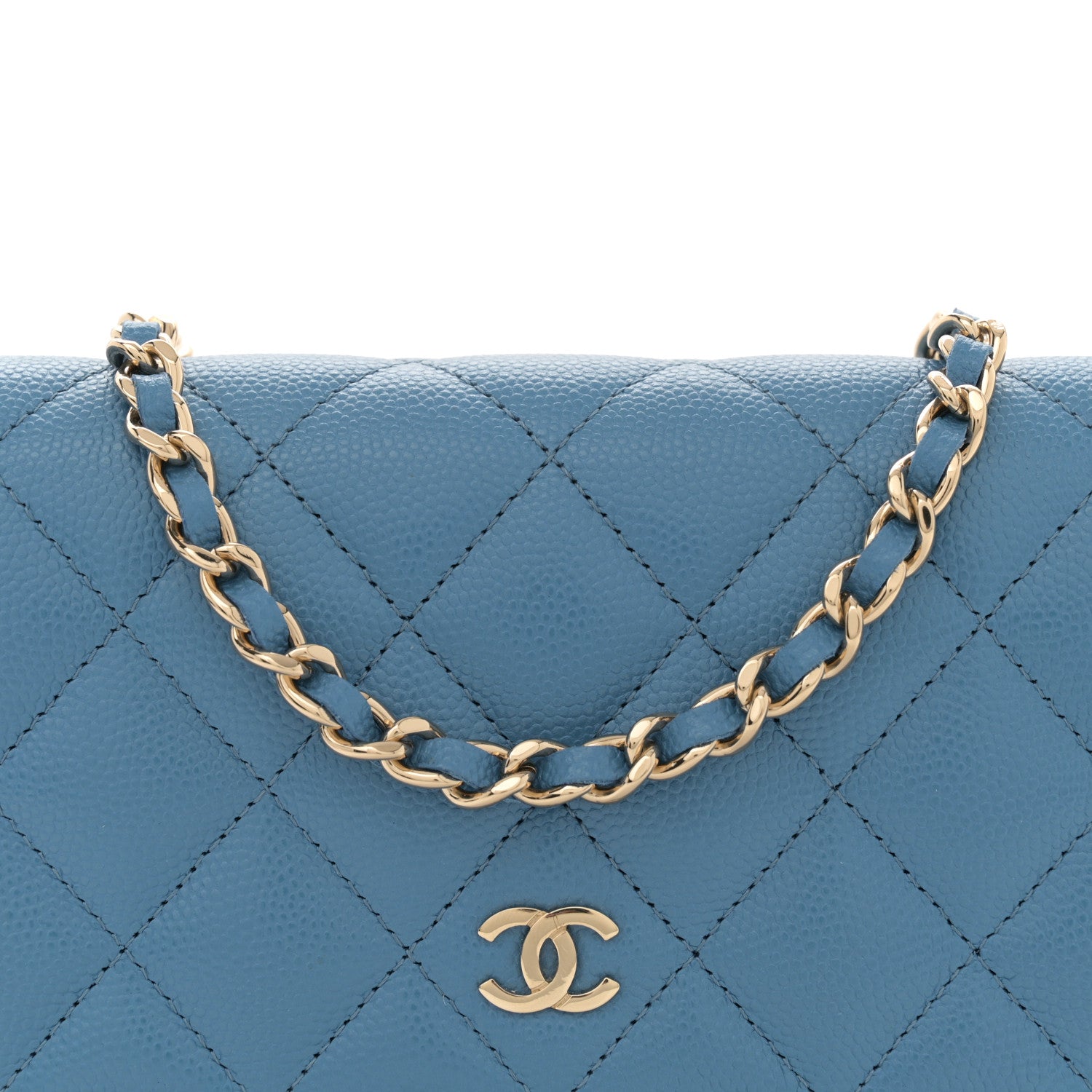 Caviar Quilted Mini Wallet On Chain WOC Blue