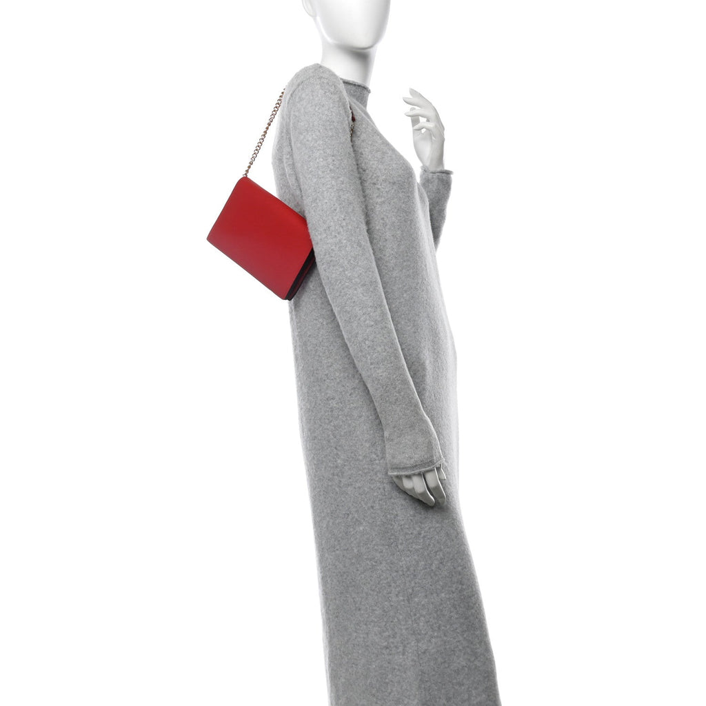 Moon Calfskin Chain Wallet Hibiscus Red New Rosette