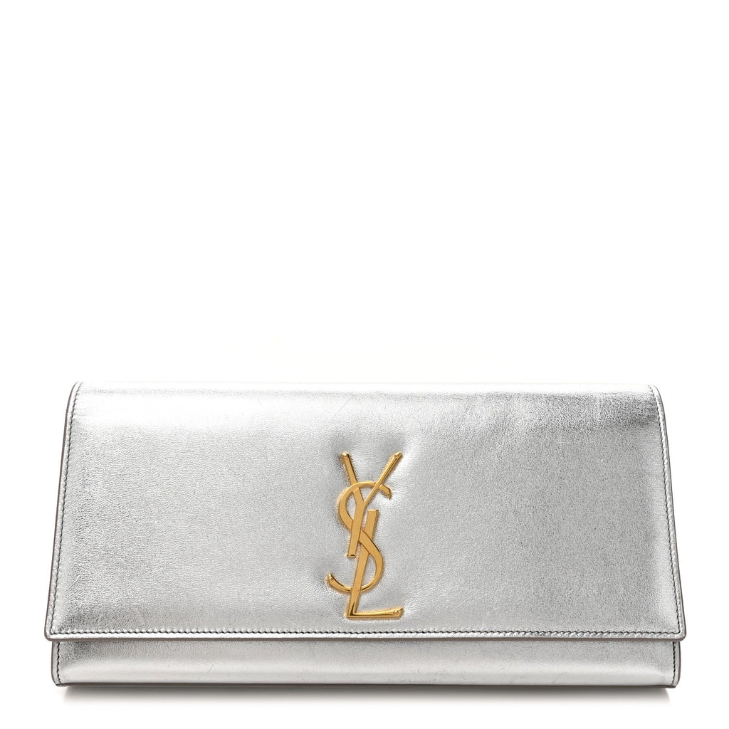 Textured Metallic Calfskin Classic Monogram Cassandre Clutch Silver