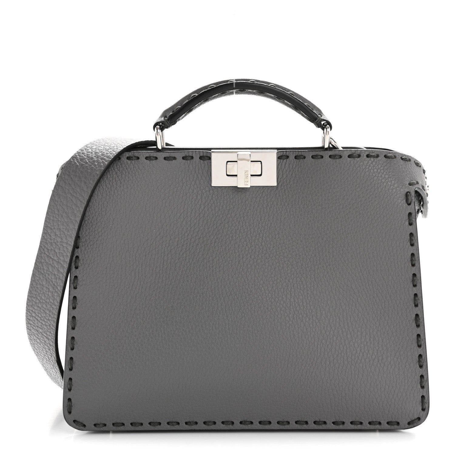 Cuoio Romano Selleria Macro Stitching Mini Peekaboo I SEE U Iconic Satchel Argento