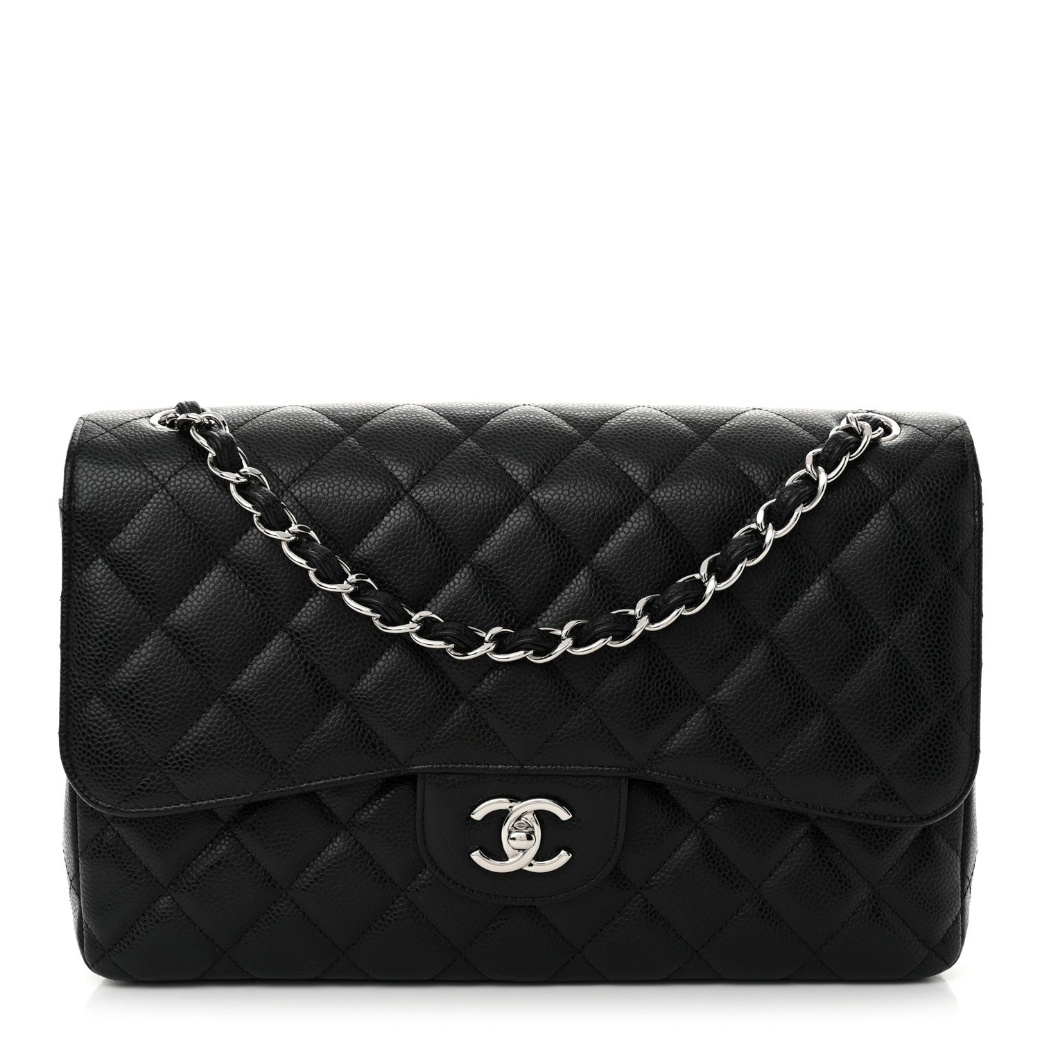 Caviar Quilted Jumbo Double Flap Black