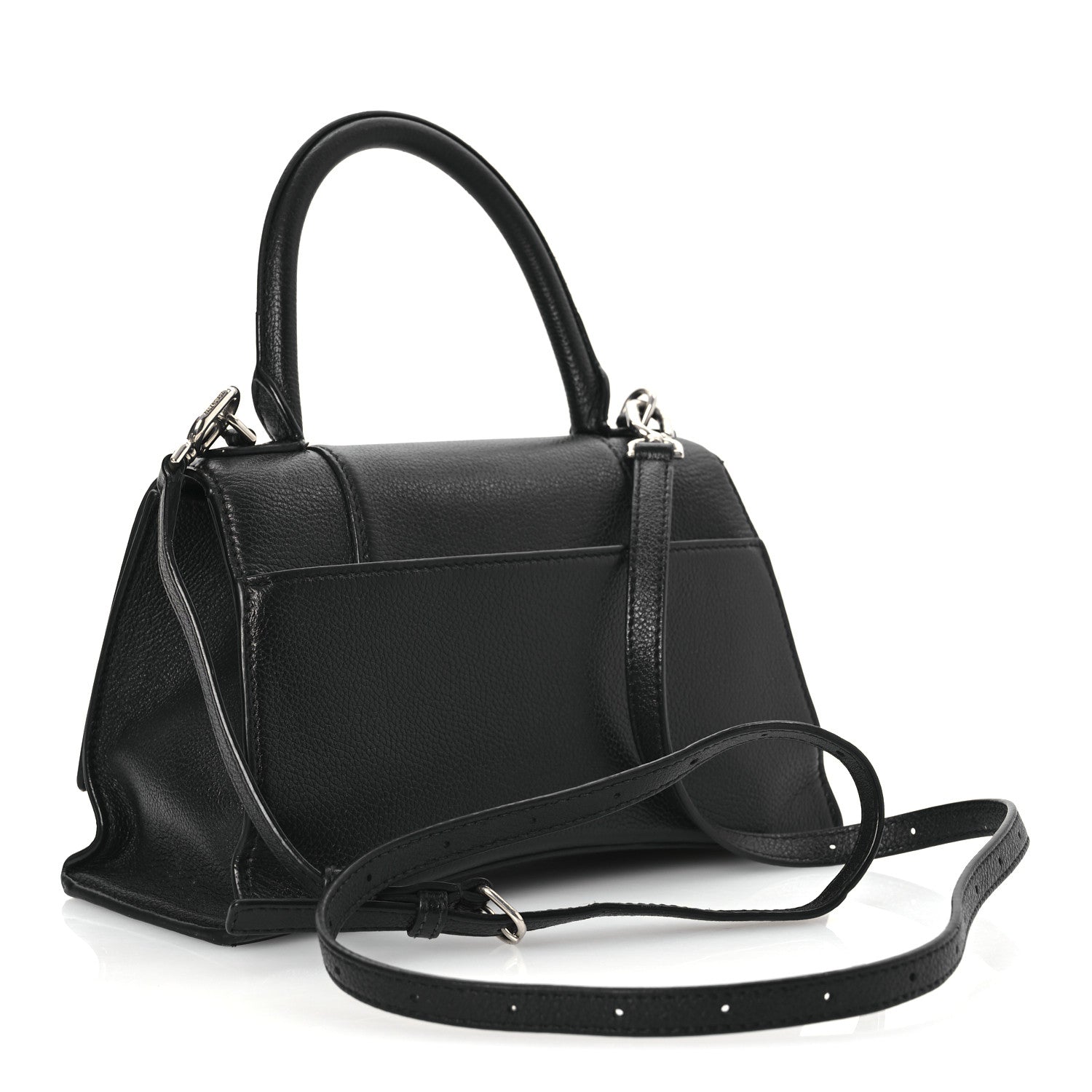 Grained Calfskin Small Hourglass Top Handle Bag Black