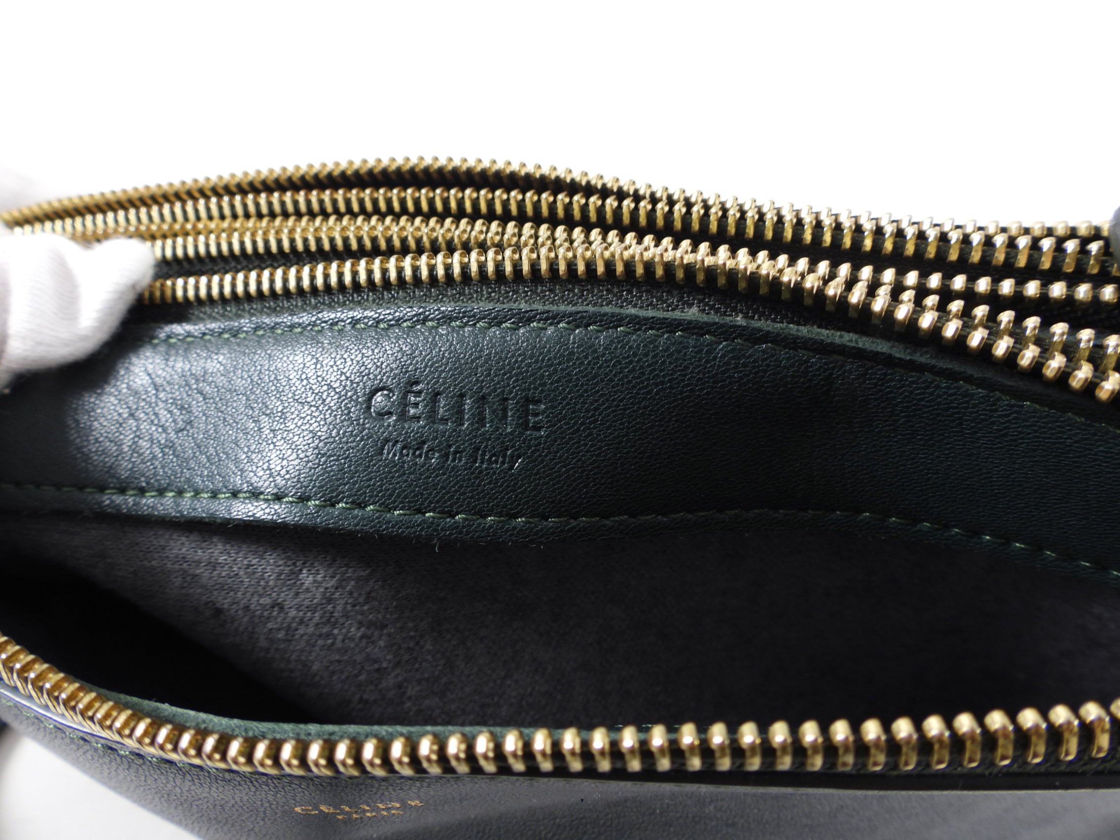 Celine Dark Green Smooth Leather Large Trio Crossbody Bag