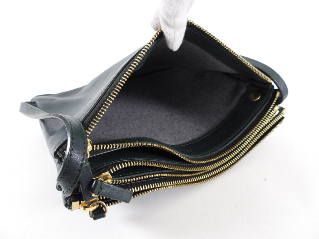 Celine Dark Green Smooth Leather Large Trio Crossbody Bag