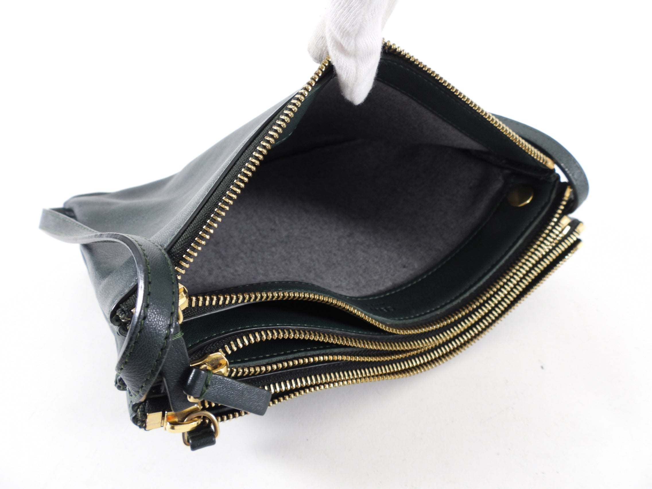 Celine Dark Green Smooth Leather Large Trio Crossbody Bag
