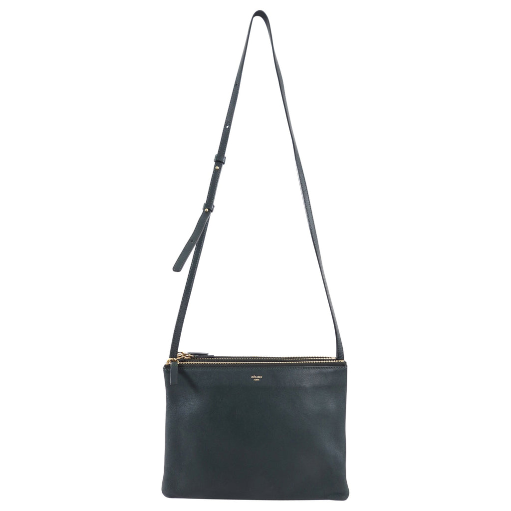 Celine Dark Green Smooth Leather Large Trio Crossbody Bag