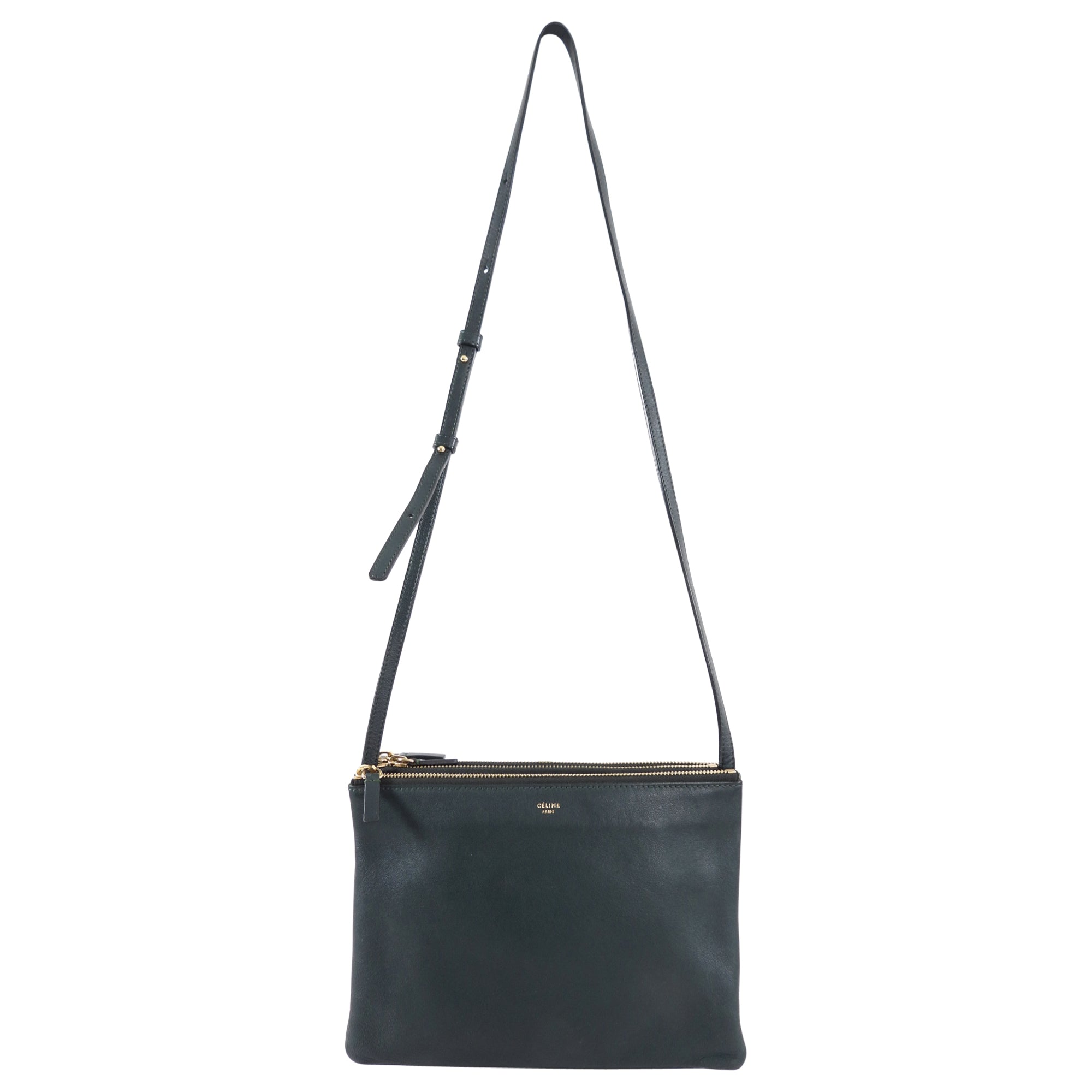 Celine Dark Green Smooth Leather Large Trio Crossbody Bag