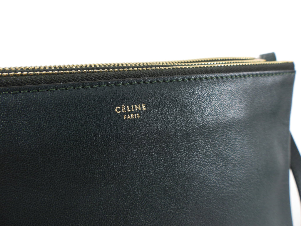 Celine Dark Green Smooth Leather Large Trio Crossbody Bag