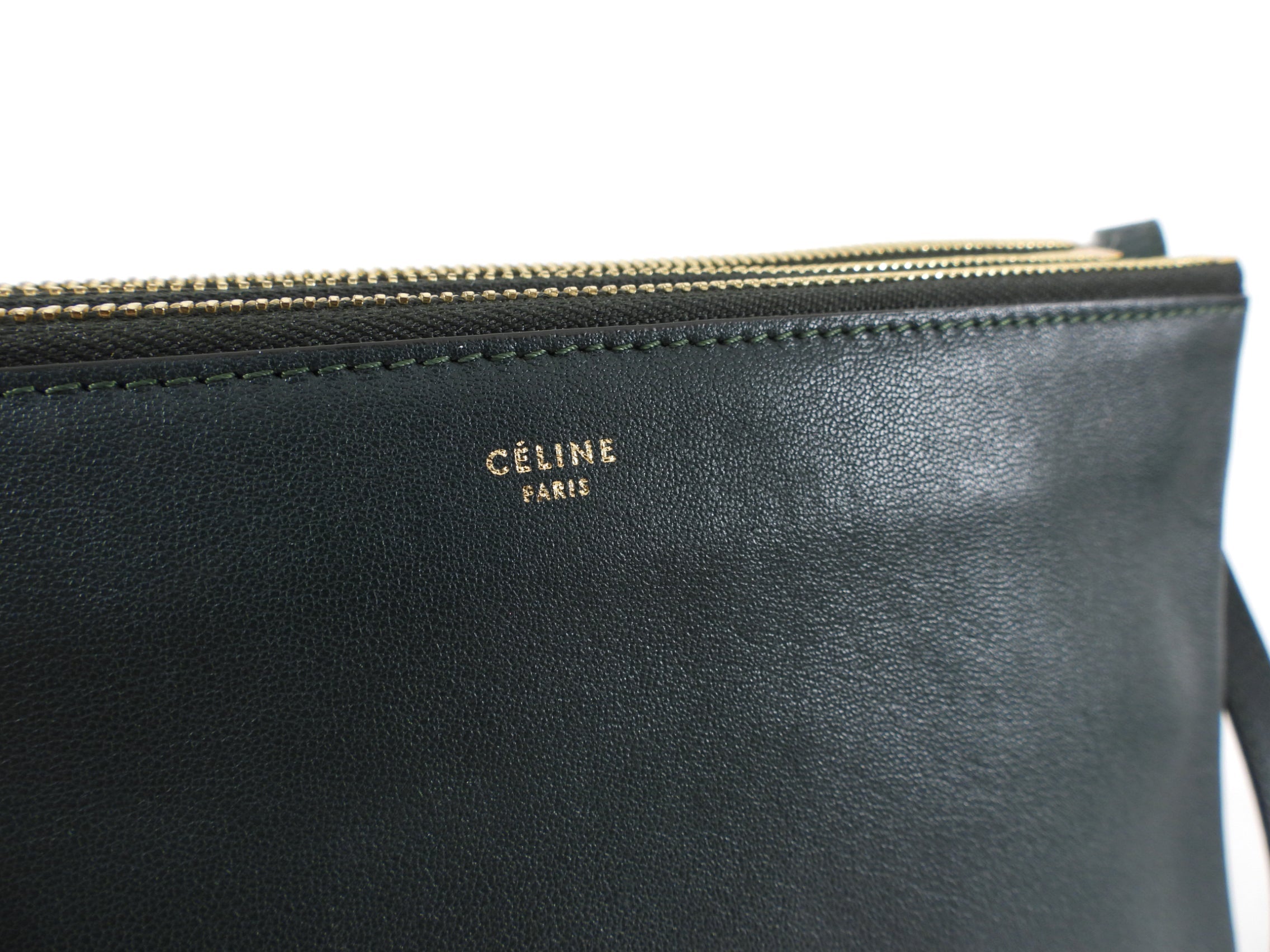 Celine Dark Green Smooth Leather Large Trio Crossbody Bag