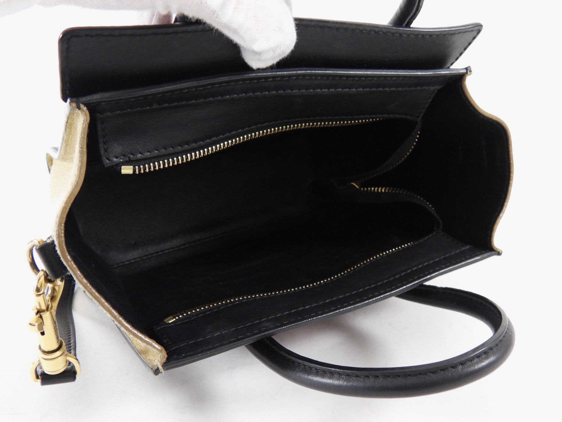 Celine Tricolour Burgundy Black Taupe Leather Nano Luggage Tote Bag