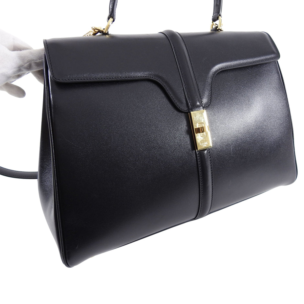 Celine Hedi Slimane Medium New 16 Bag in Black Satinated Calfskin