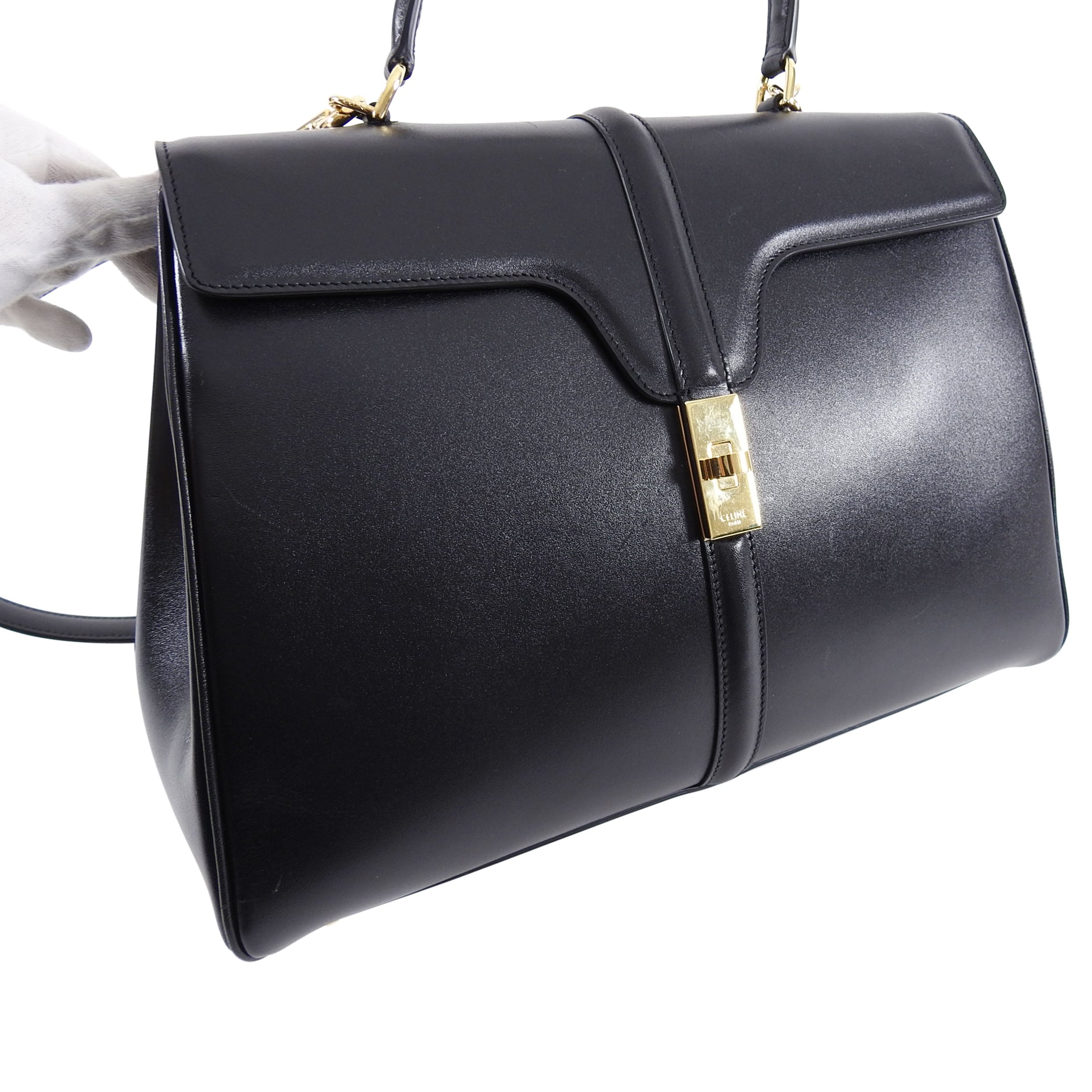 Celine Hedi Slimane Medium New 16 Bag in Black Satinated Calfskin