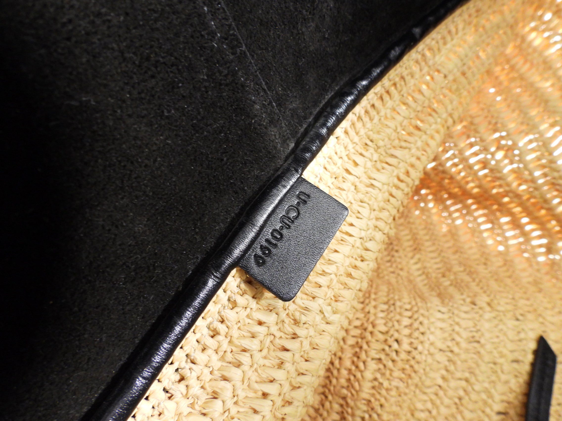 Celine Raffia and Black Leather Basket Bag with Strap