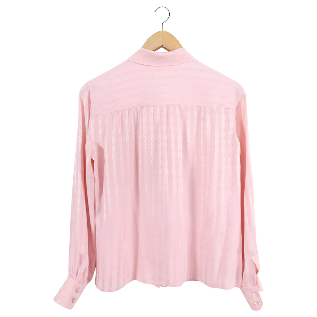 Celine Vintage Silk Jacquard Logo Tie Neck Blouse - S (4/6)