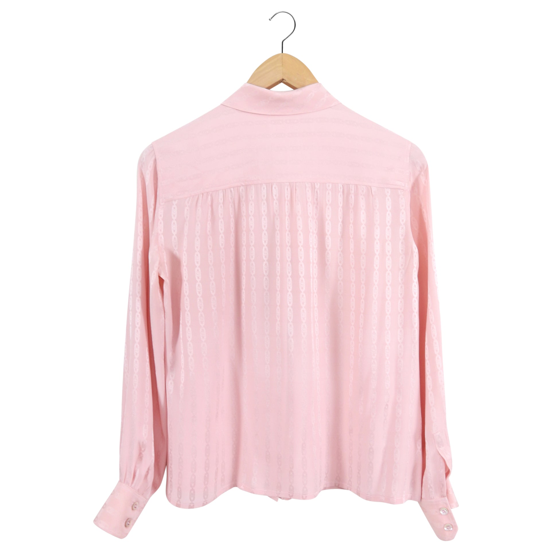 Celine Vintage Silk Jacquard Logo Tie Neck Blouse - S (4/6)