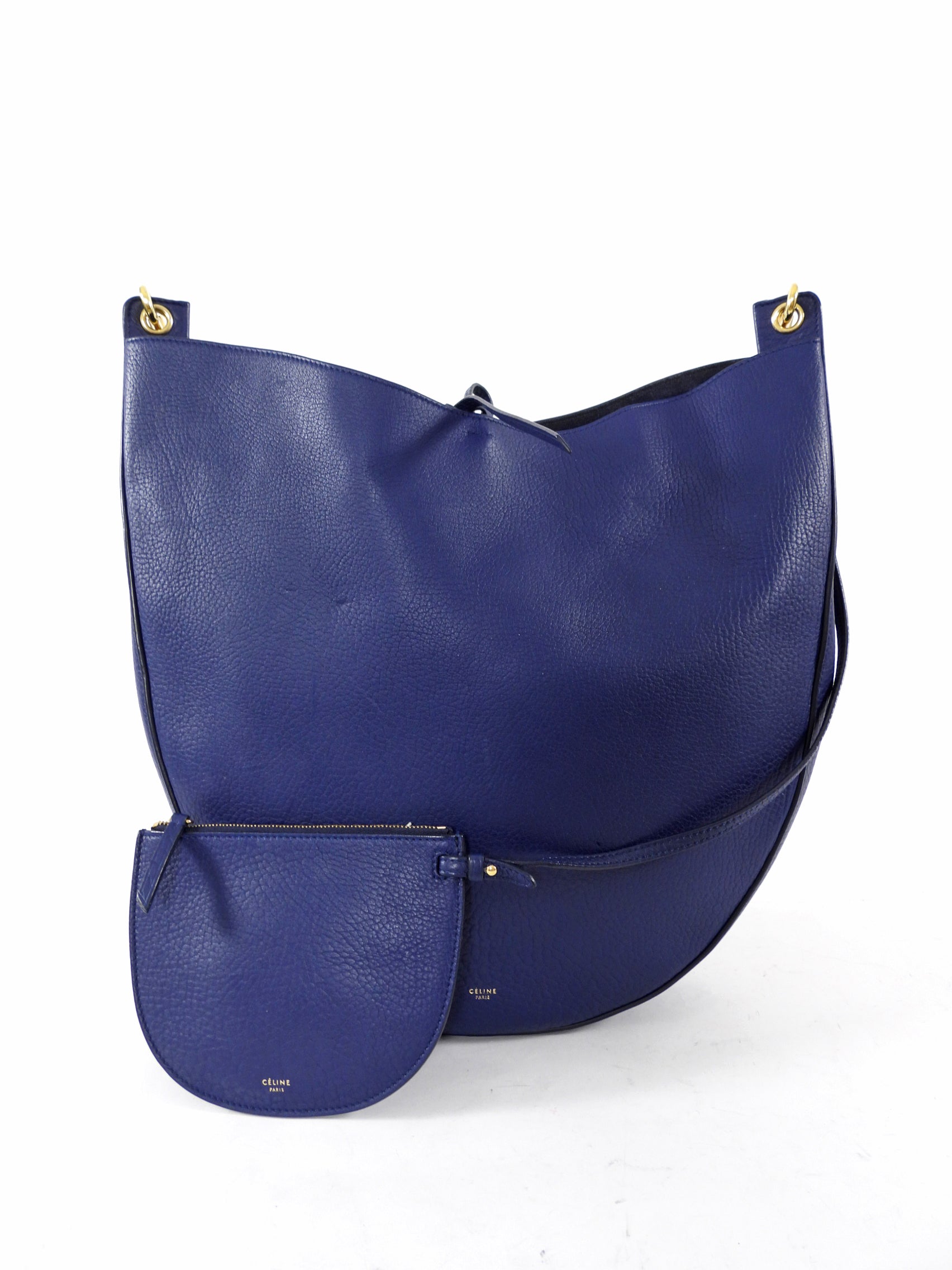 Celine Blue Leather Large Hobo Shoulder Bag