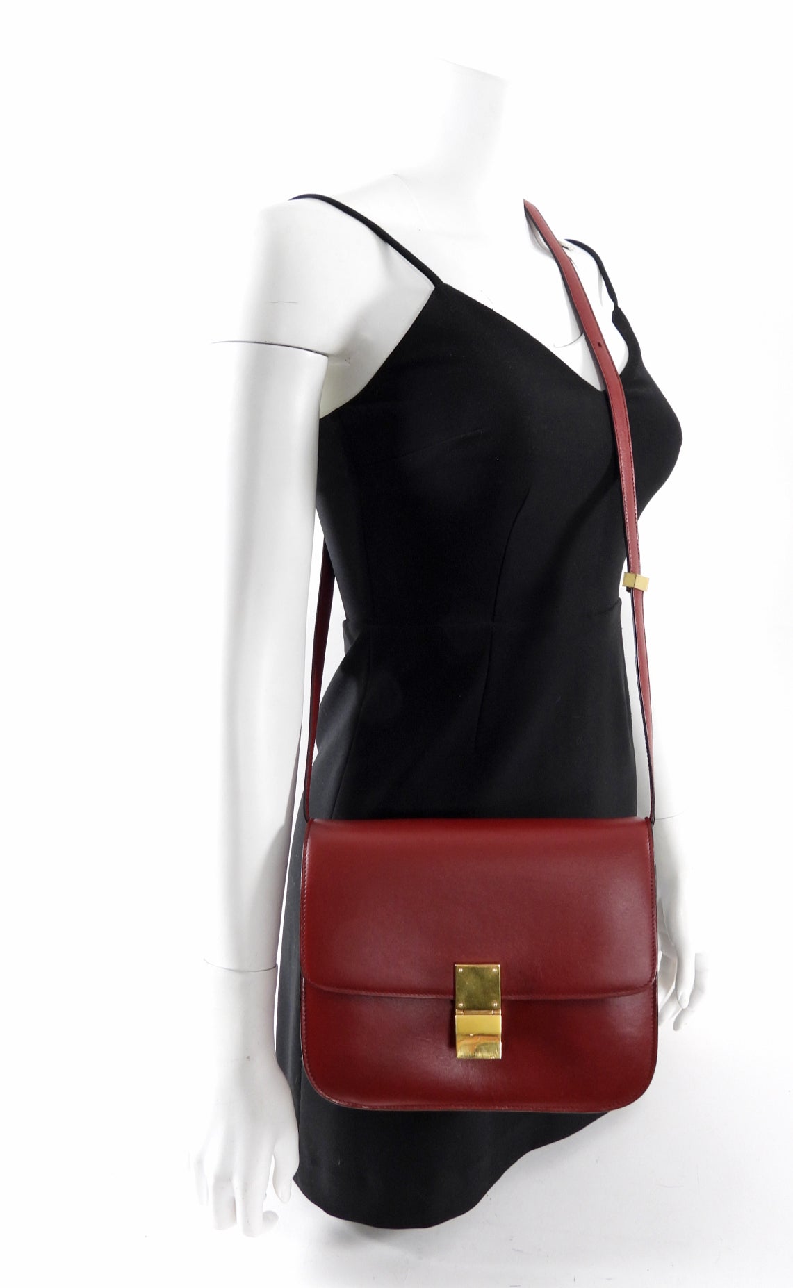Celine Medium Box Bag Dark Burgundy Leather