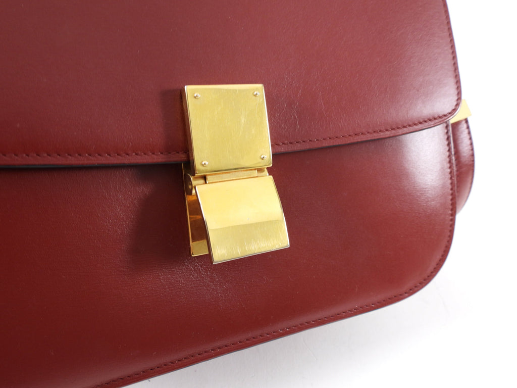 Celine Medium Box Bag Dark Burgundy Leather
