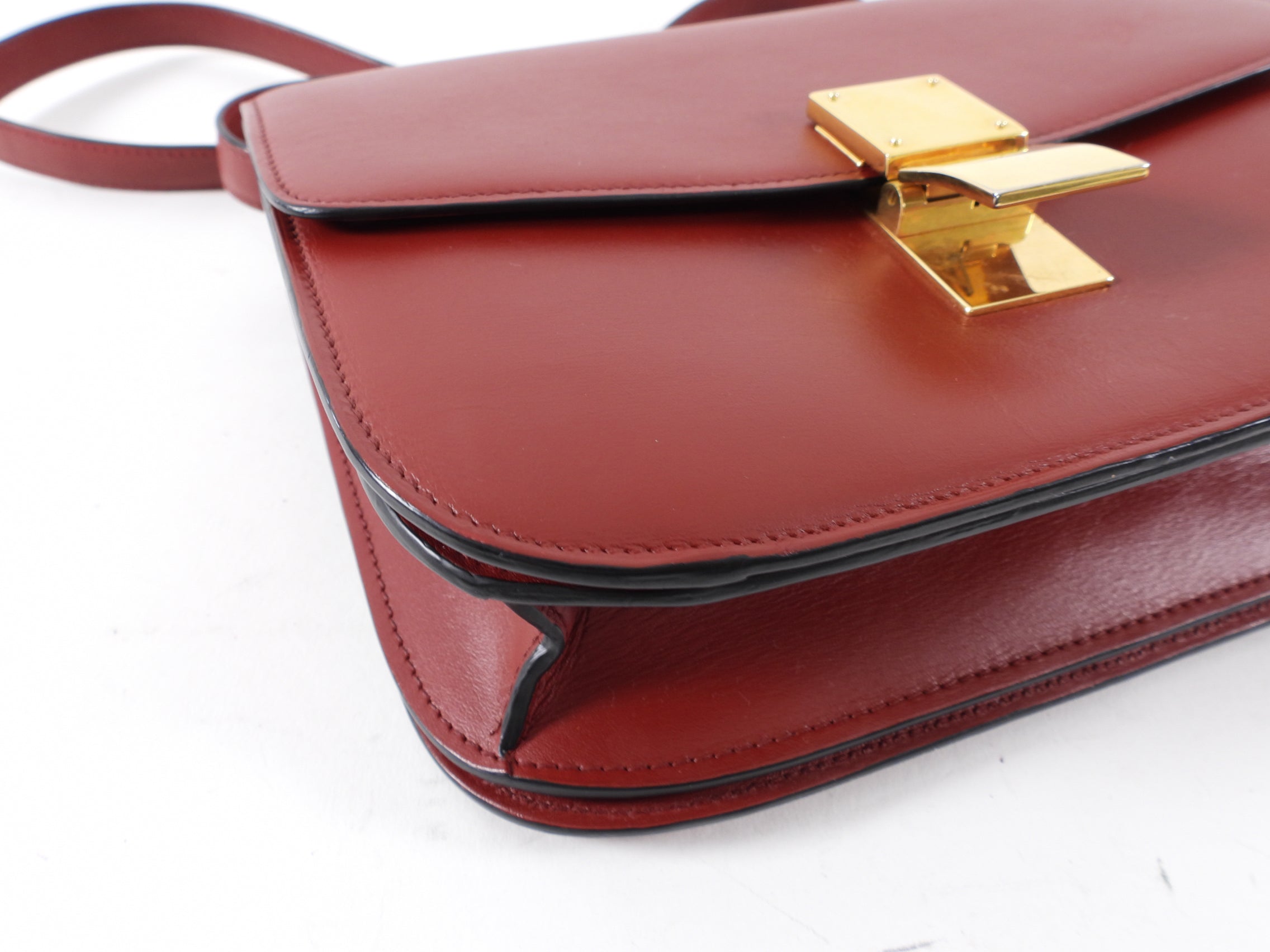 Celine Medium Box Bag Dark Burgundy Leather
