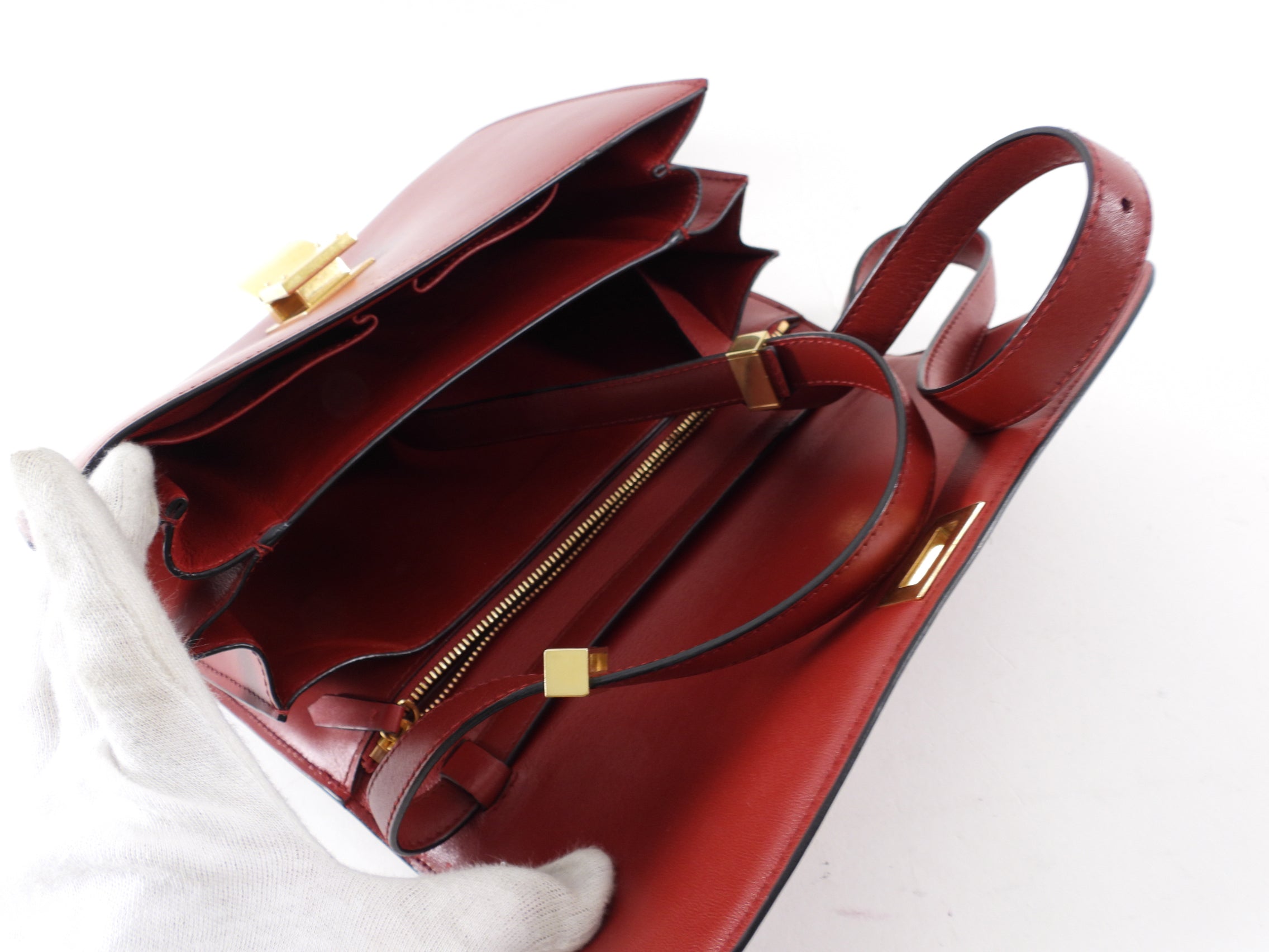 Celine Medium Box Bag Dark Burgundy Leather