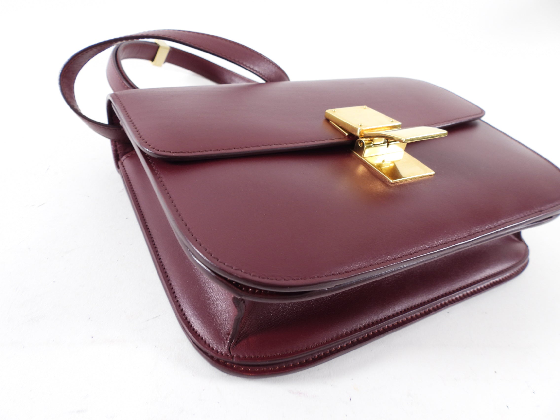 Celine Dark Burgundy Leather Medium Box Bag