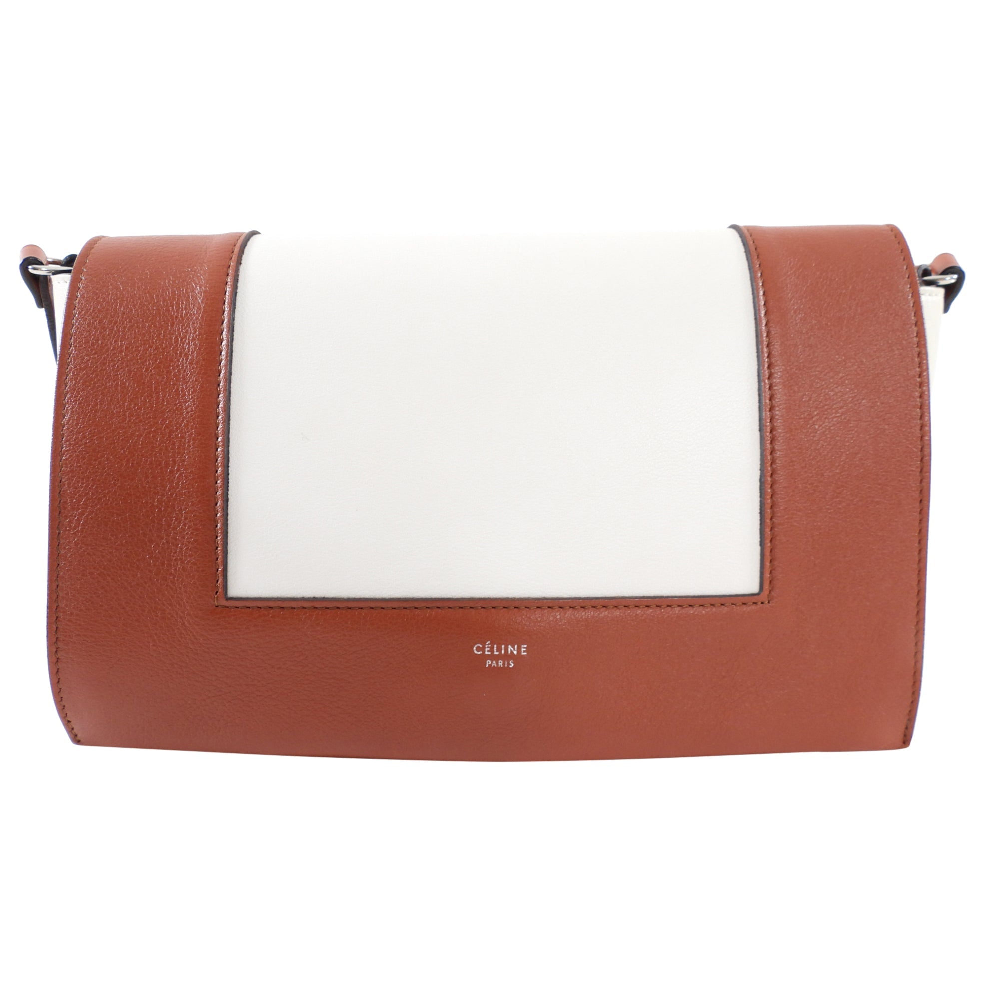 Celine Ivory and Brown Leather Frame Shoulder Bag