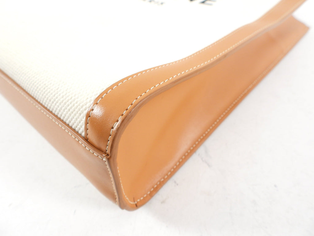 Celine Vertical Canvas and Tan Leather Logo Cabas Tote Bag