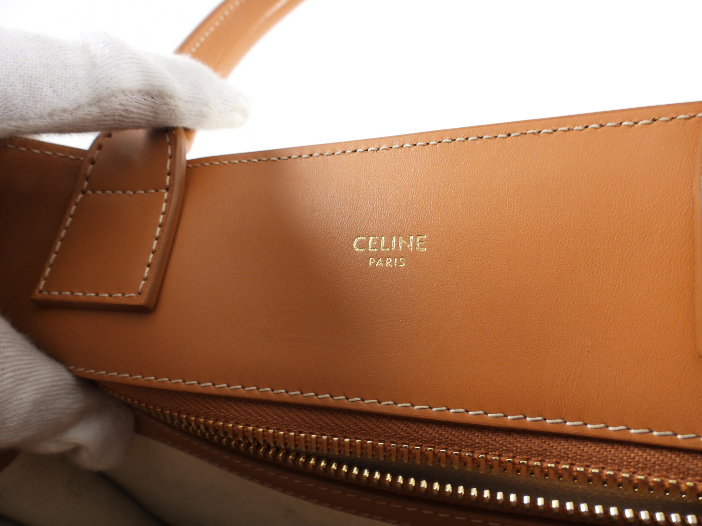 Celine Vertical Canvas and Tan Leather Logo Cabas Tote Bag