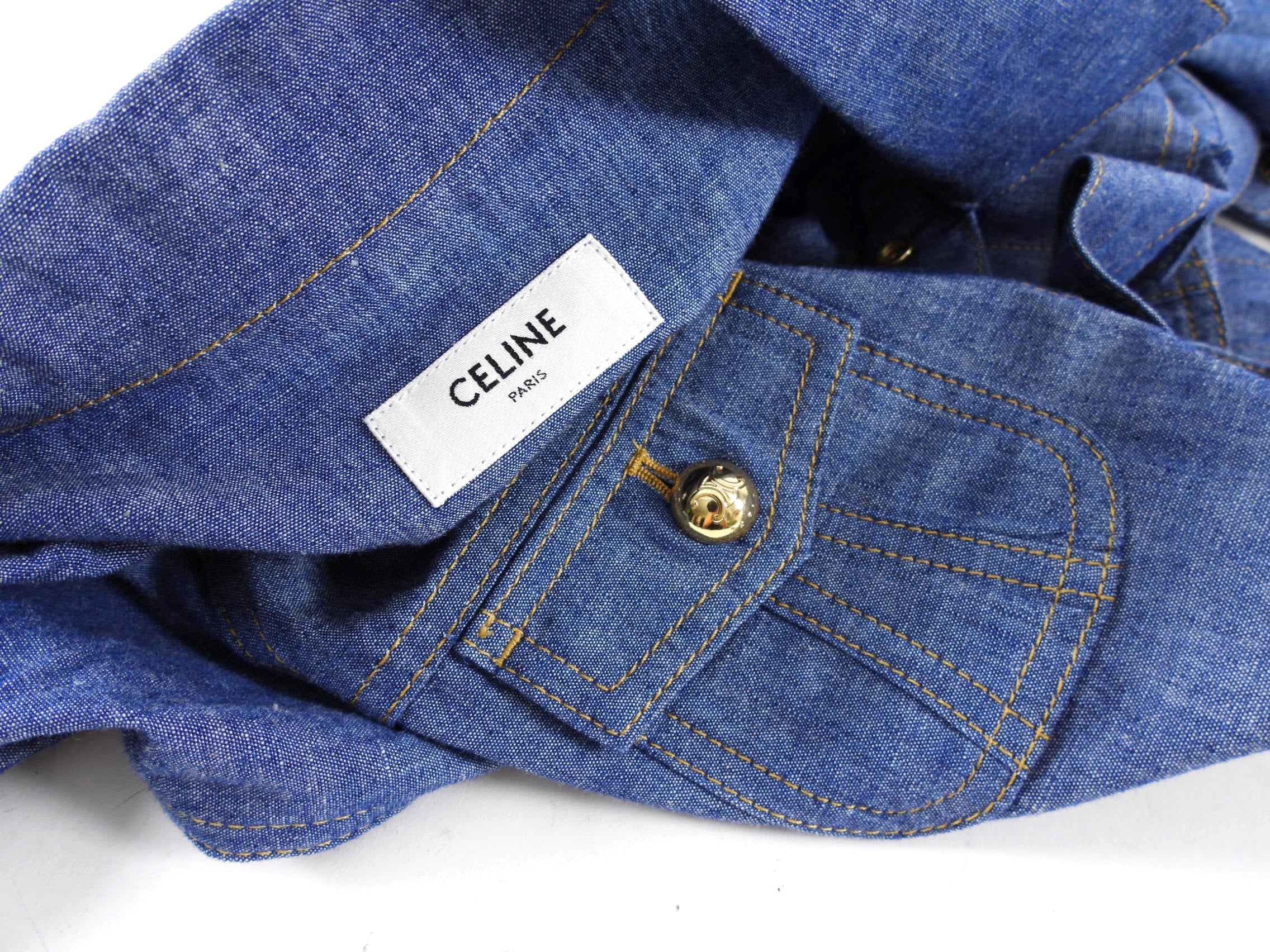 Celine Blue Denim Trucker Jacket Lightweight Shirting - M