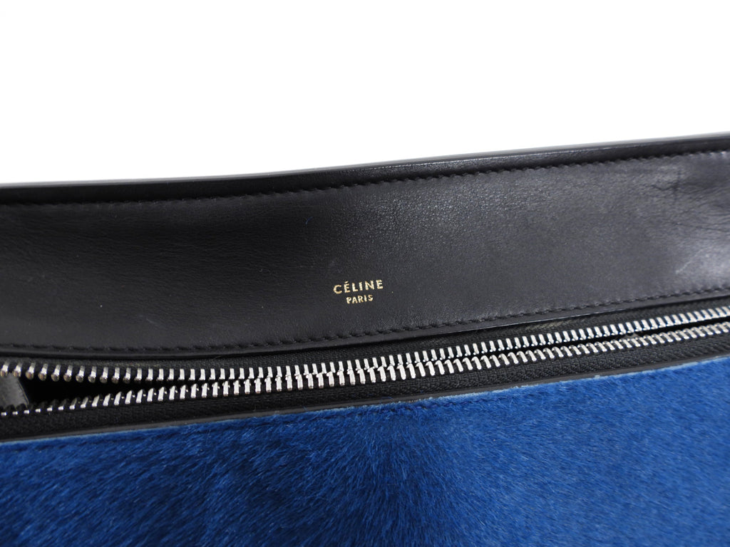 Celine Blue Pony and Black Leather Edge Bag
