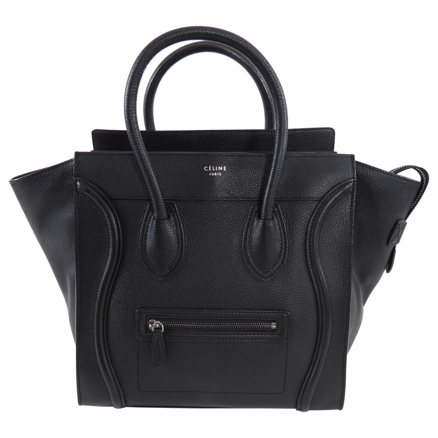 Celine Grained Leather Black Mini Luggage Tote Bag