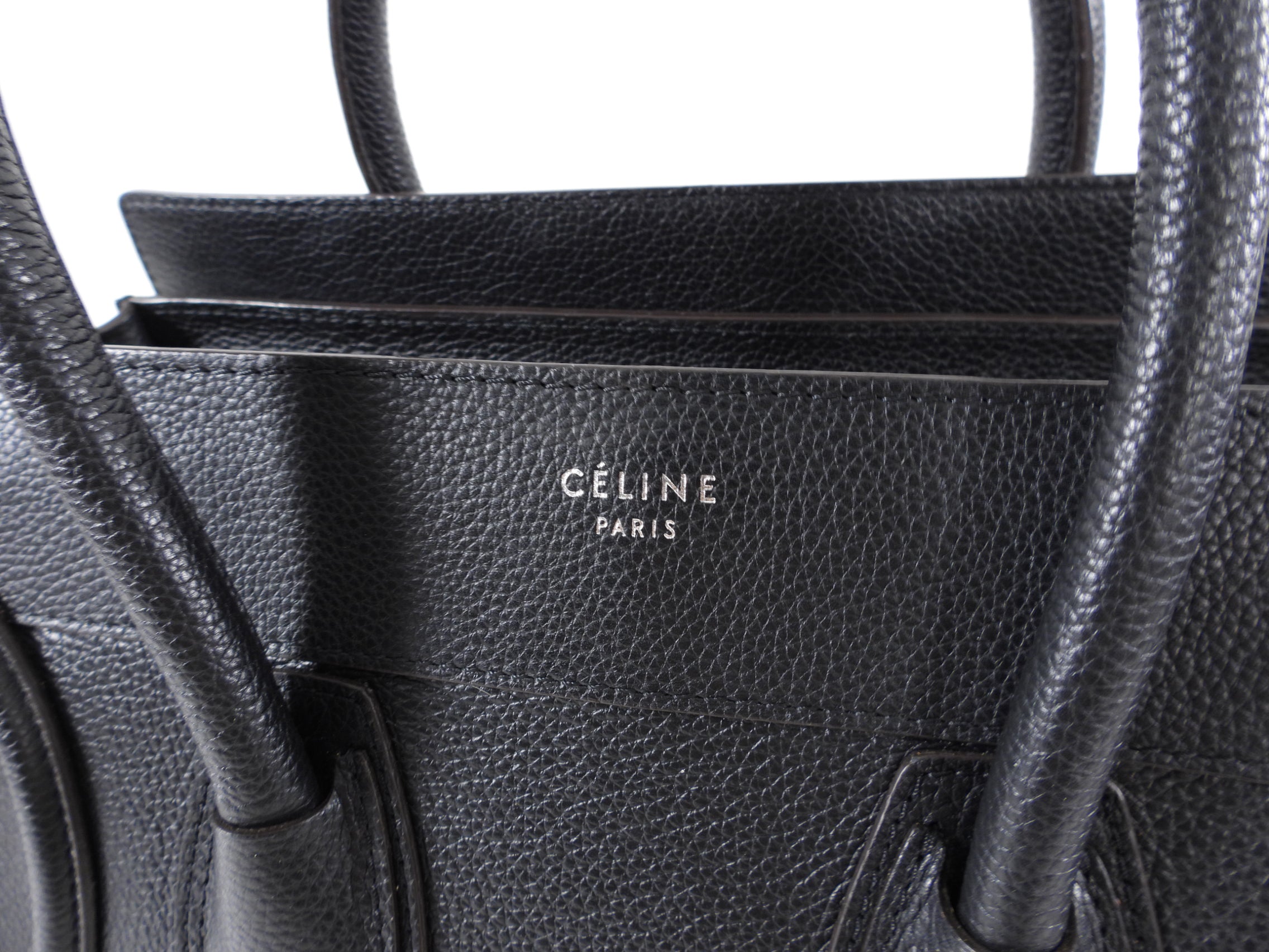 Celine Grained Leather Black Mini Luggage Tote Bag