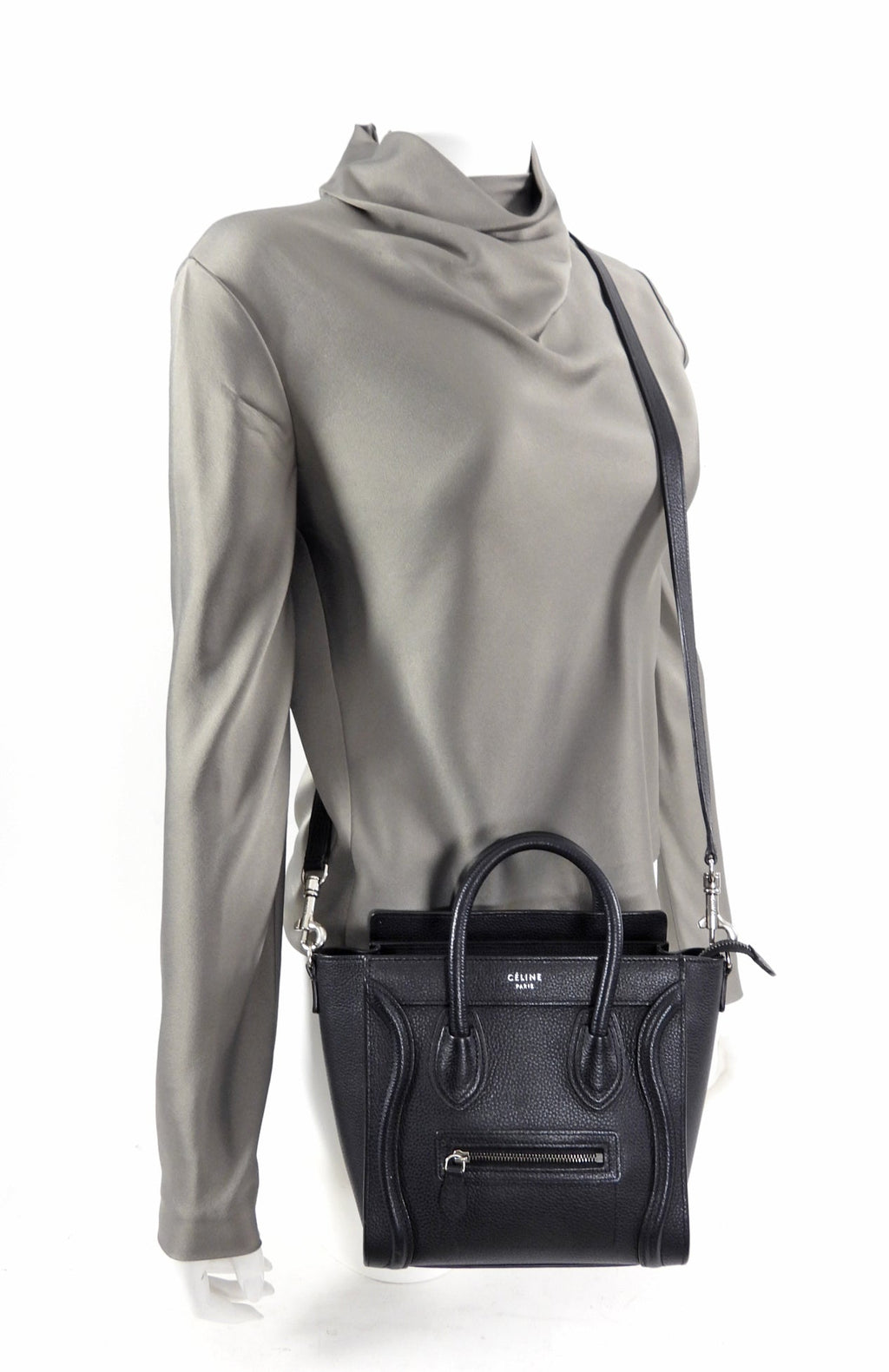 Céline Black Leather Nano Luggage Tote Crossbody Bag