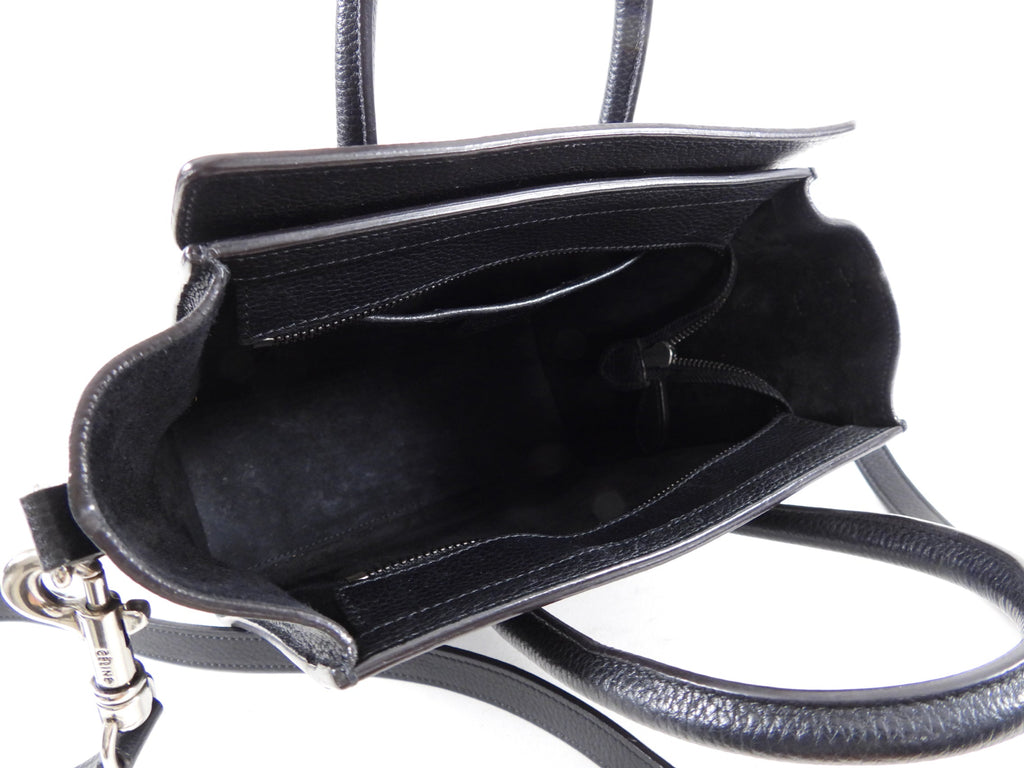Céline Black Leather Nano Luggage Tote Crossbody Bag