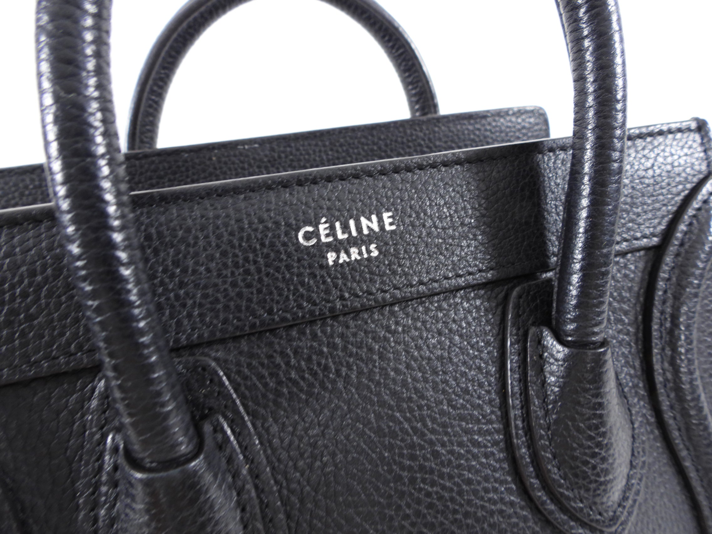 Céline Black Leather Nano Luggage Tote Crossbody Bag