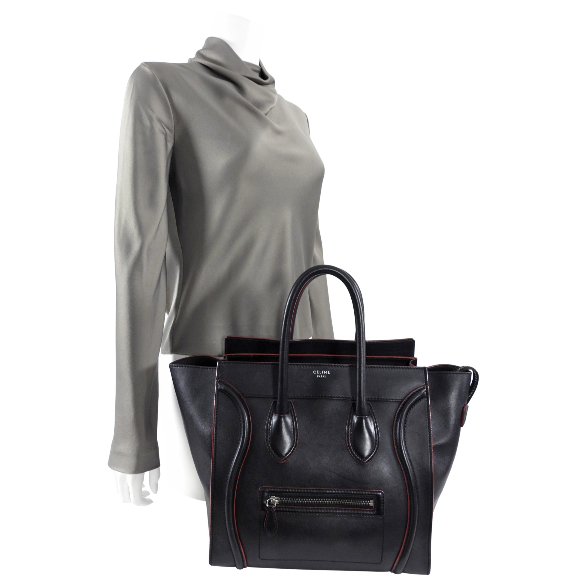 Celine Black Leather Mini Luggage Tote Bag