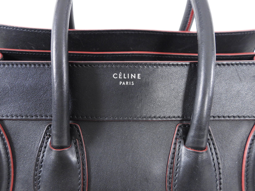 Celine Black and Red Leather Medium Phantom Tote Bag