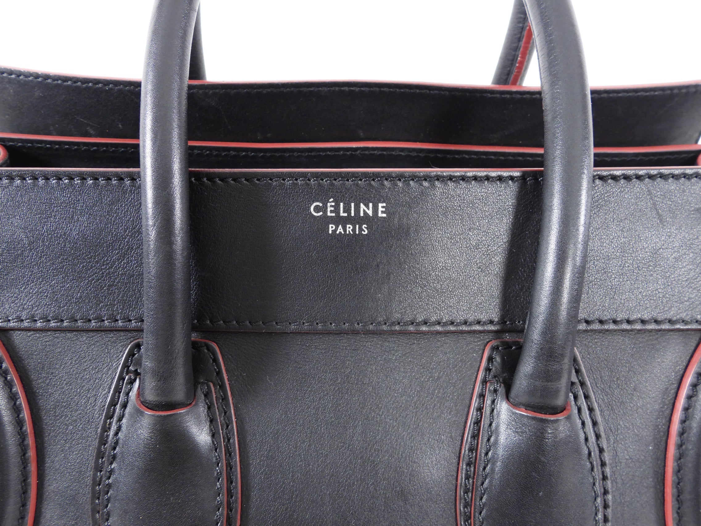 Celine Black and Red Leather Medium Phantom Tote Bag