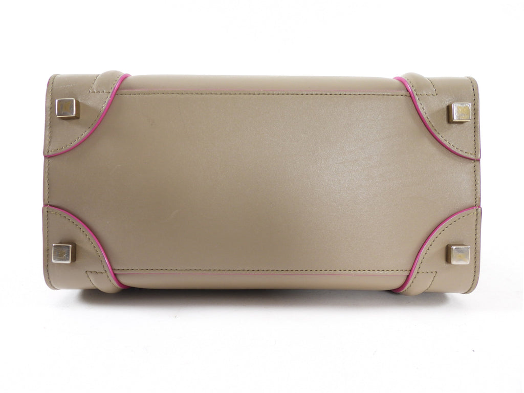 Celine Taupe and Pink Two Tone Mini Luggage Tote Bag