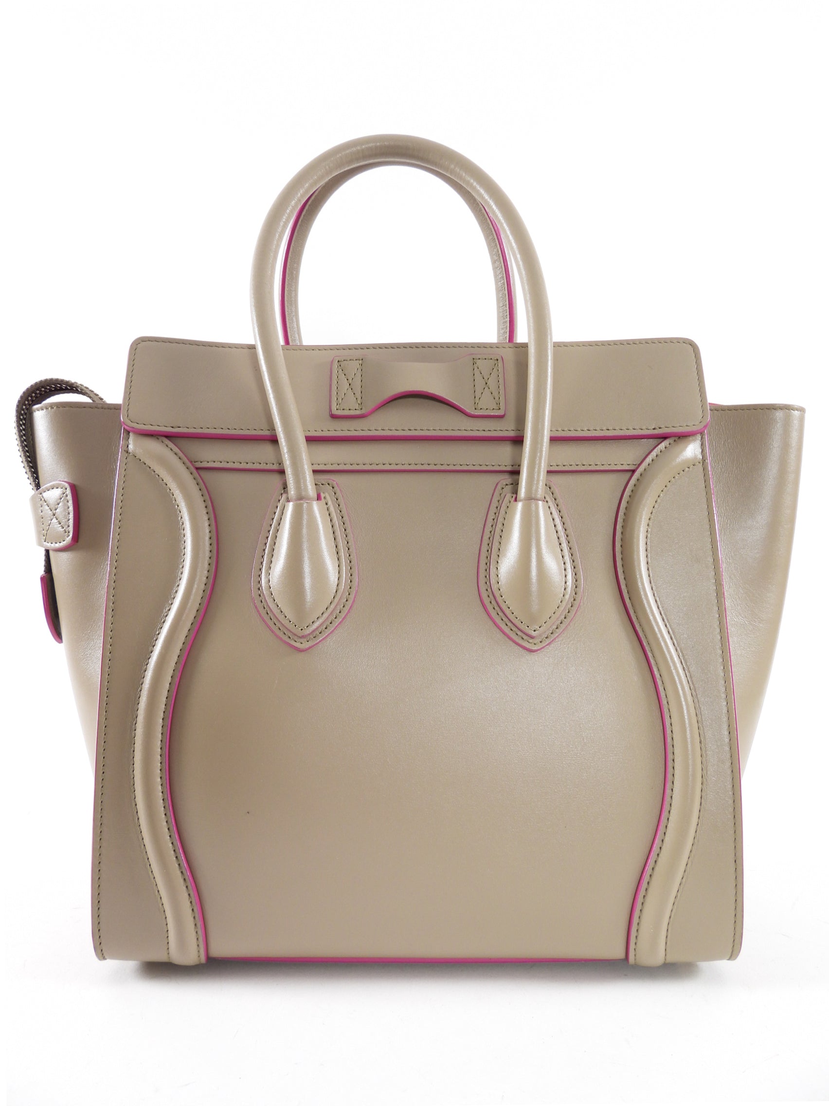 Celine Taupe and Pink Two Tone Mini Luggage Tote Bag