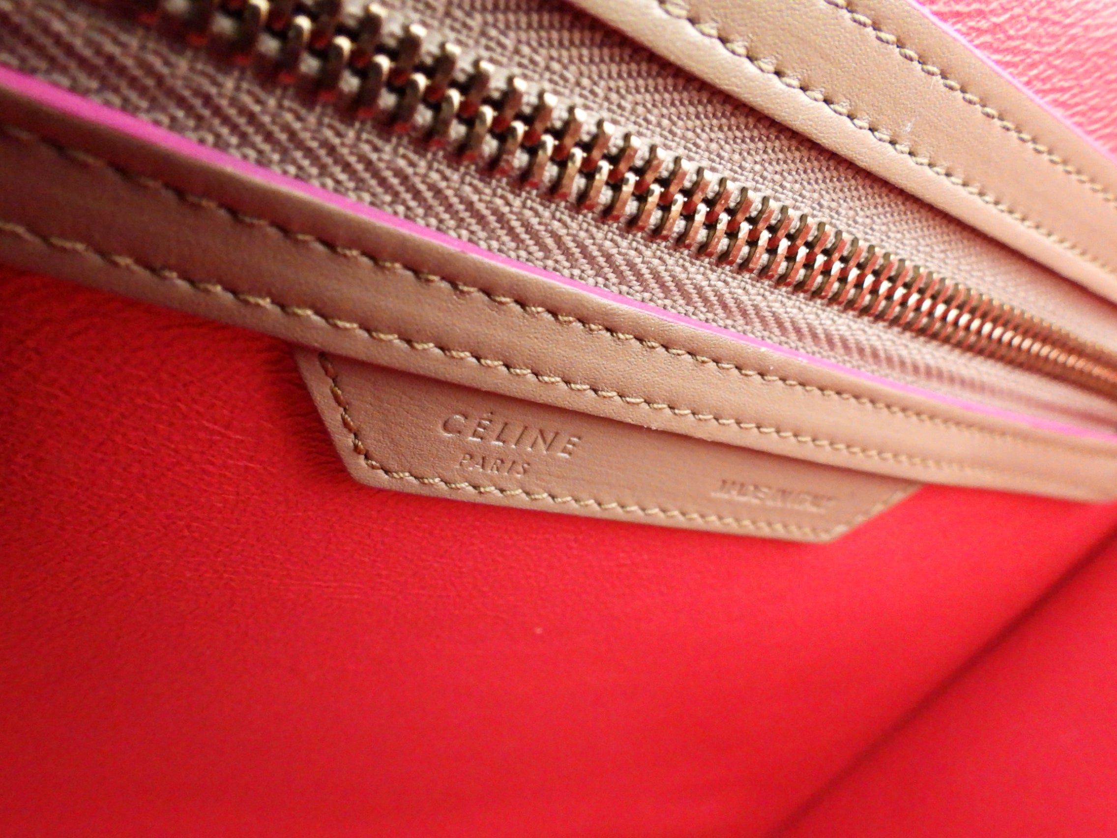 Celine Taupe and Pink Two Tone Mini Luggage Tote Bag